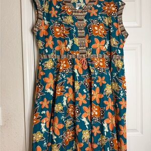 Disney Teal and Orange Floral Midi Dress